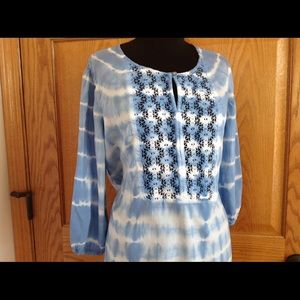 Boho crochet front Blouse Top 3/4 sleeves